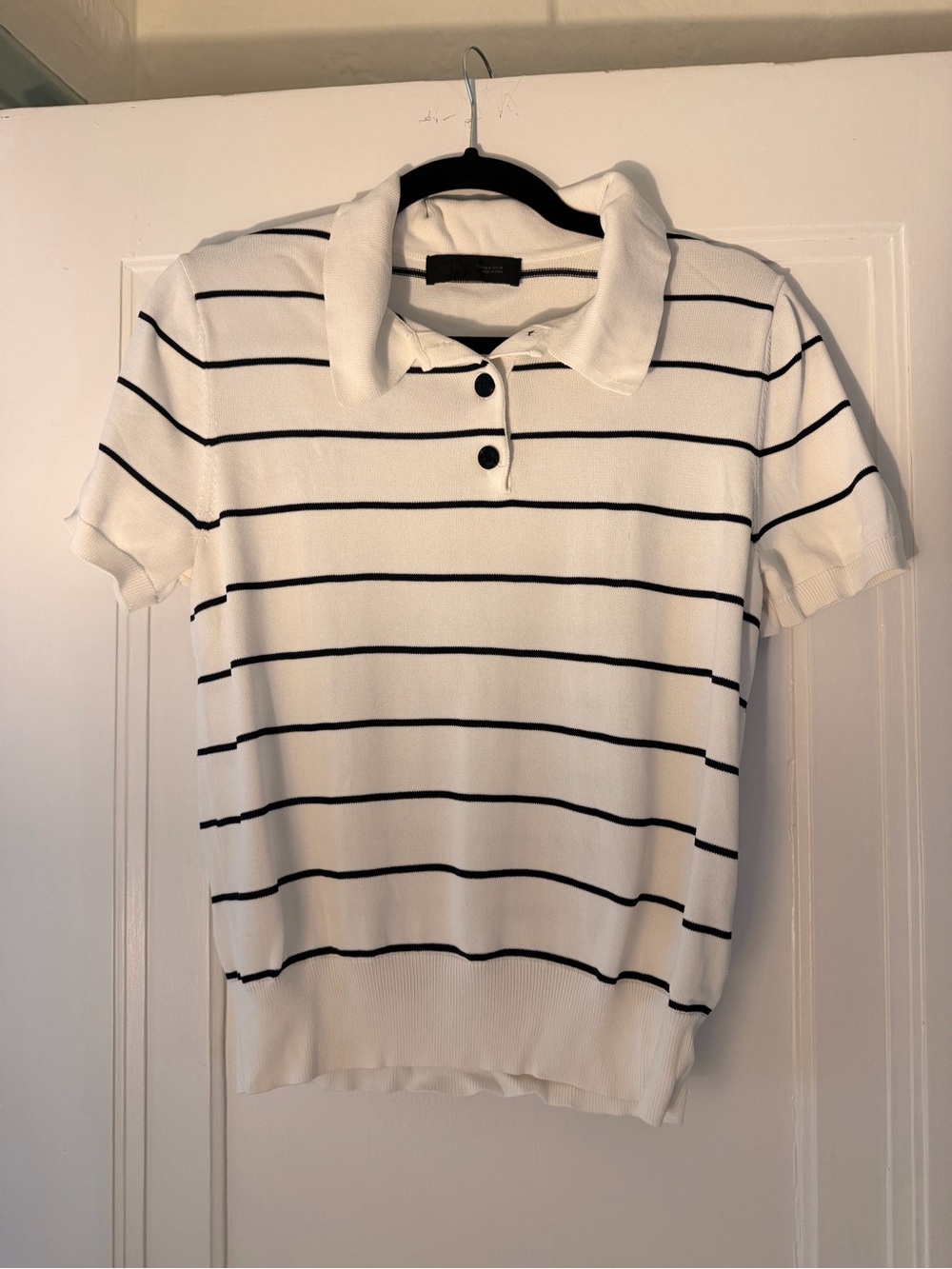 Zara White Short-Sleeve Polo with Black Stripes